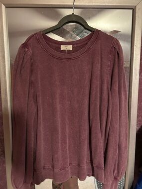 T.La Washed Plum Puff Sleeve Sweatshirt